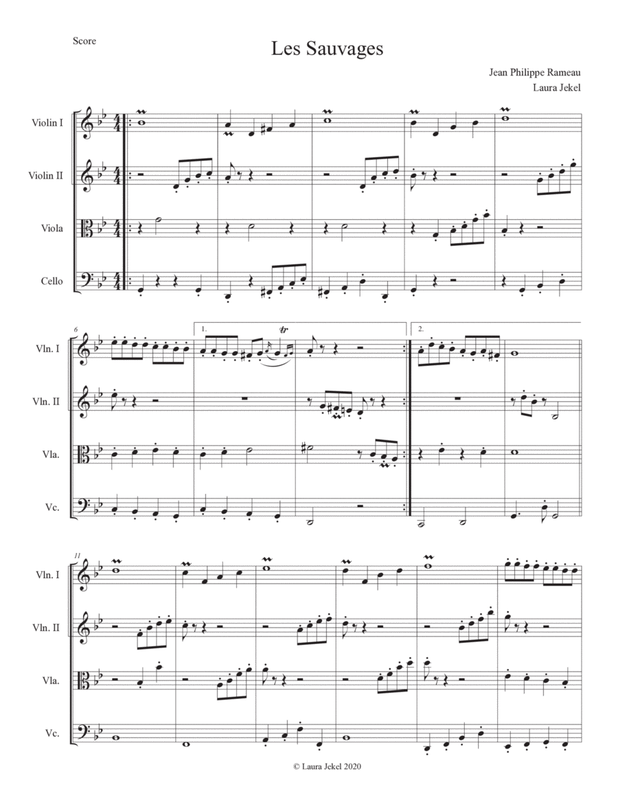 Les Sauvages by Rameau arranged for String Quartet