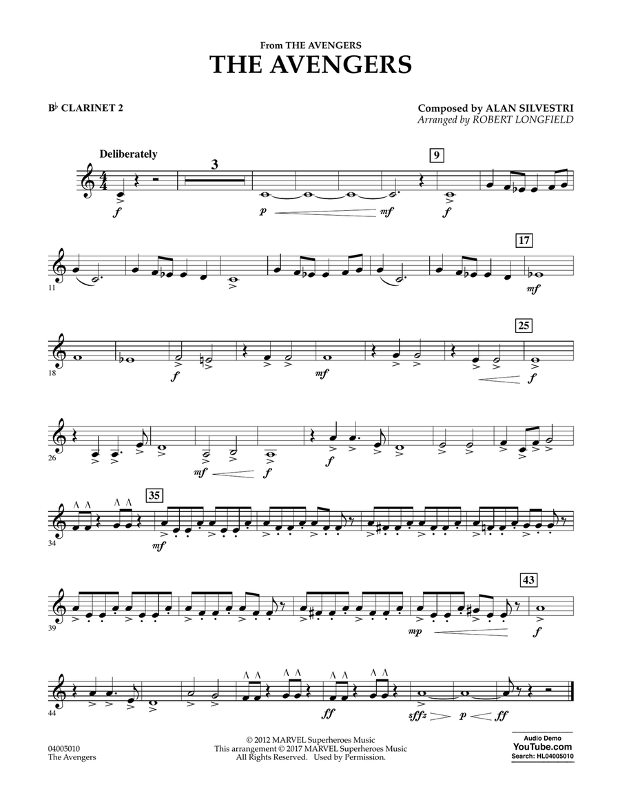 The Avengers - Bb Clarinet 2 Concert Band scores gallery preview page 1