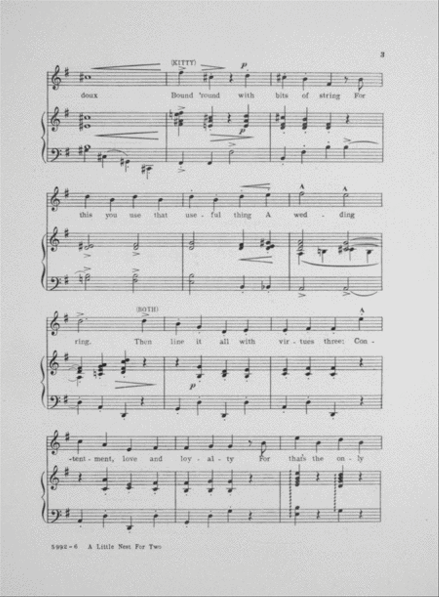 A Little Nest For Two. (Kitty, Tom, and Chorus) Choir scores gallery preview page 3