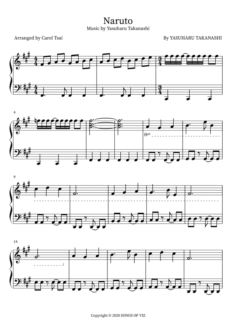 Naruto Piano Solo scores gallery preview page 1