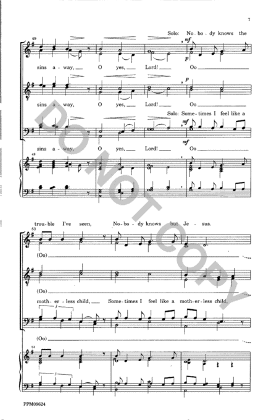 Sometimes I Feel Like A Motherless Child/Nobody Knows the Trouble I've Seen A Cappella scores gallery preview page 8
