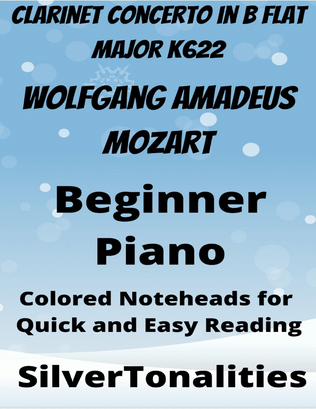Clarinet Concerto in B Flat Major K 622 Second Mvt Beginner Piano Sheet Music with Colored