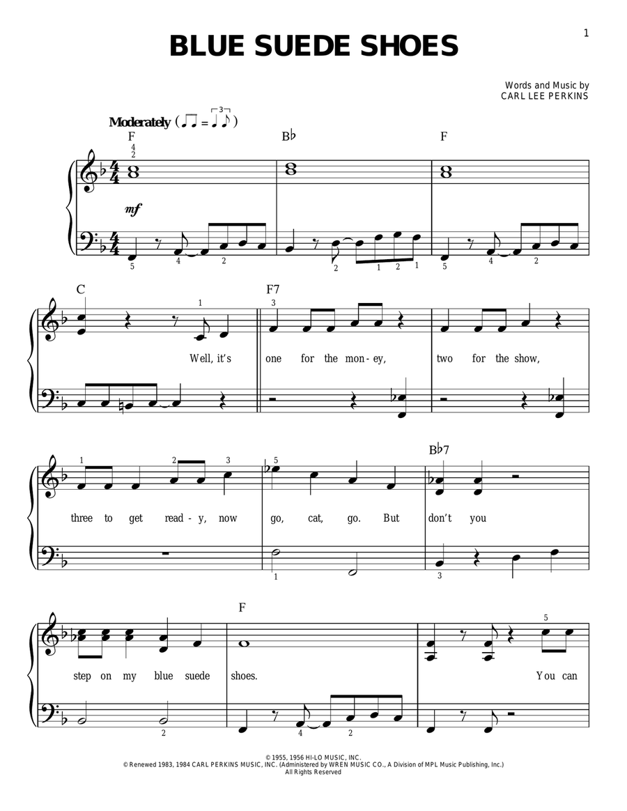 Blue Suede Shoes Easy Piano scores gallery preview page 1