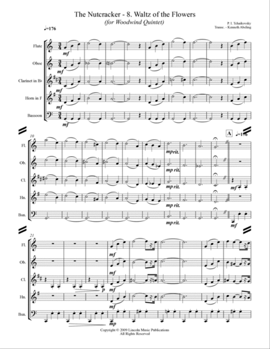The Nutcracker Suite - 8. Waltz of the Flowers (for Woodwind Quintet) Woodwind Quintet scores gallery preview page 2
