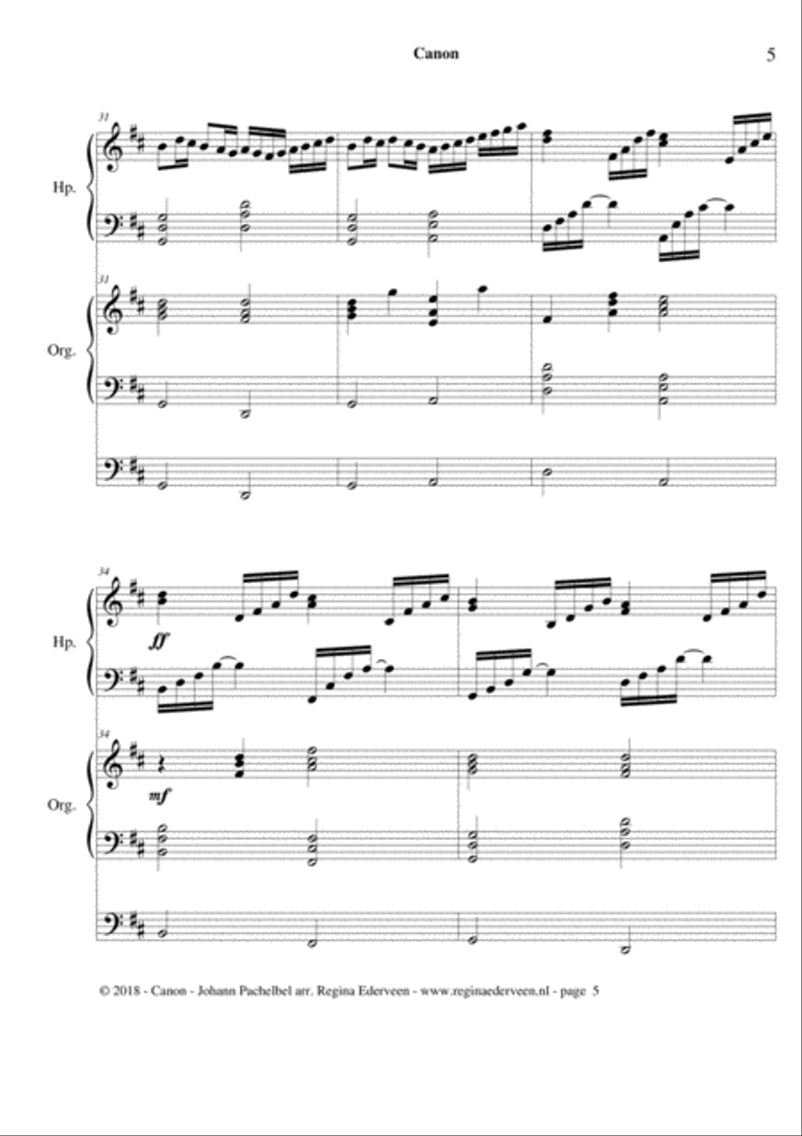 Canon in D - harp and organ Harp scores gallery preview page 5