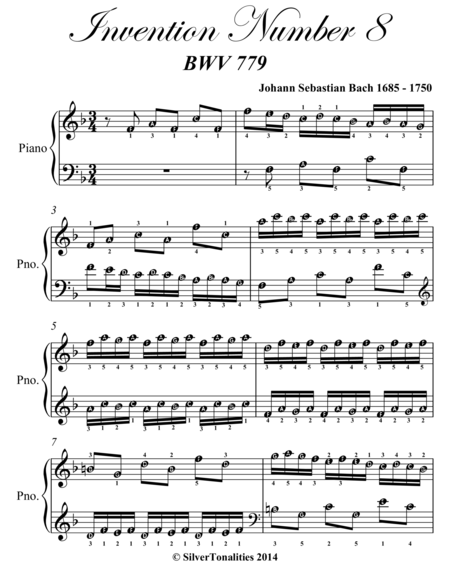 Invention Number 8 BWV 779 Easy Piano Sheet Music