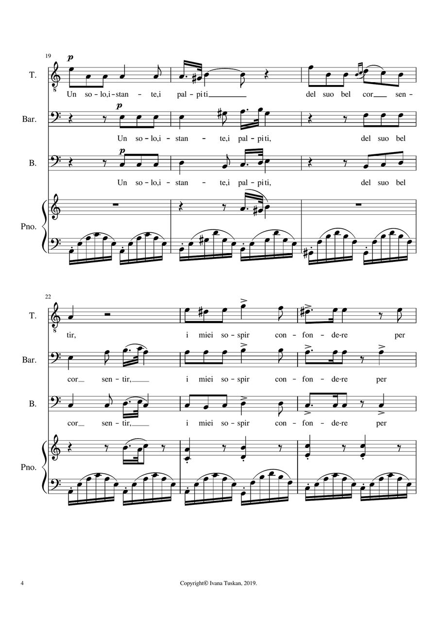 Una furtiva lagrima, TBB and piano, A minor 3-Part scores gallery preview page 4