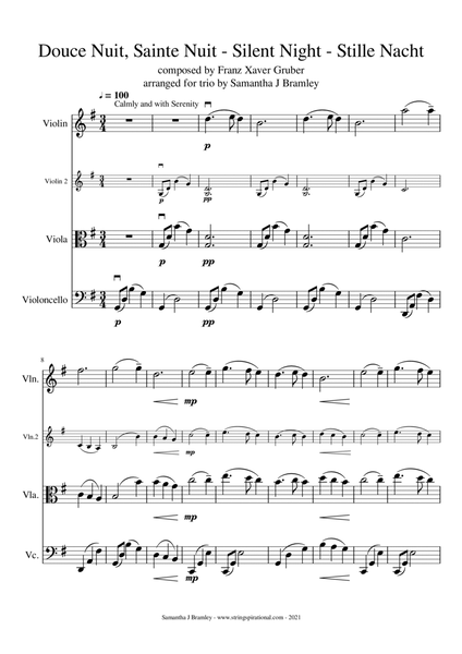 Silent Night - Stille Nacht - Douce Nuit (for String Trio) by Franz Xaver Gruber Cello - Digital Sheet Music