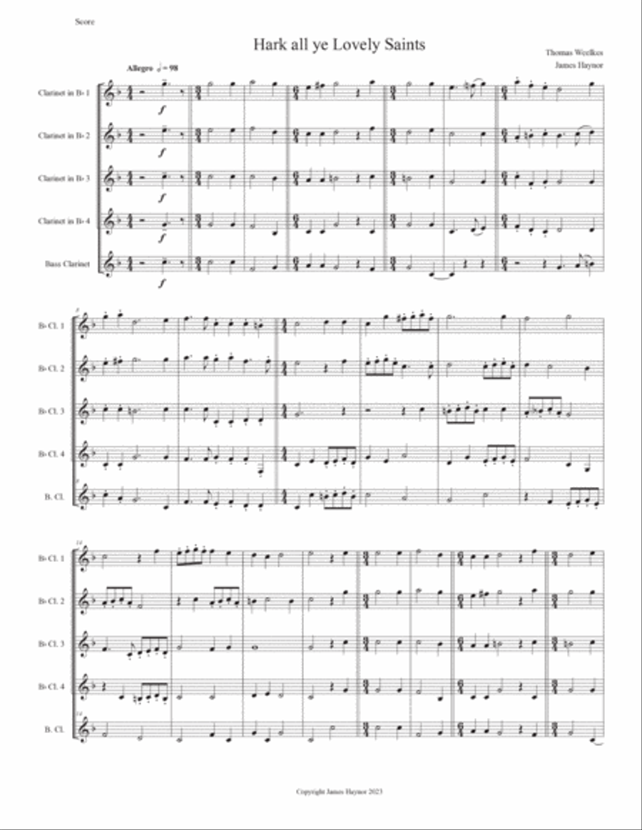 Hark all ye Lovely Saints for Clarinet Quintet Clarinet Quintet scores gallery preview page 3