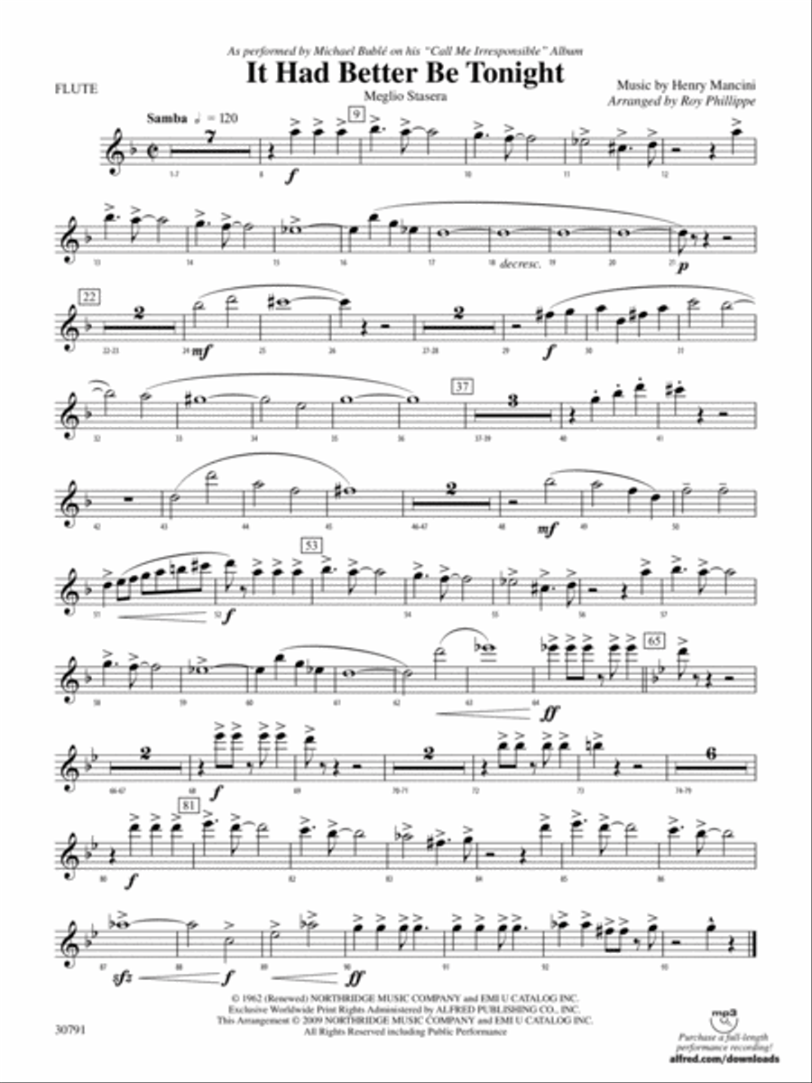 It Had Better Be Tonight (Meglio Stasera): Flute Concert Band scores gallery preview page 1