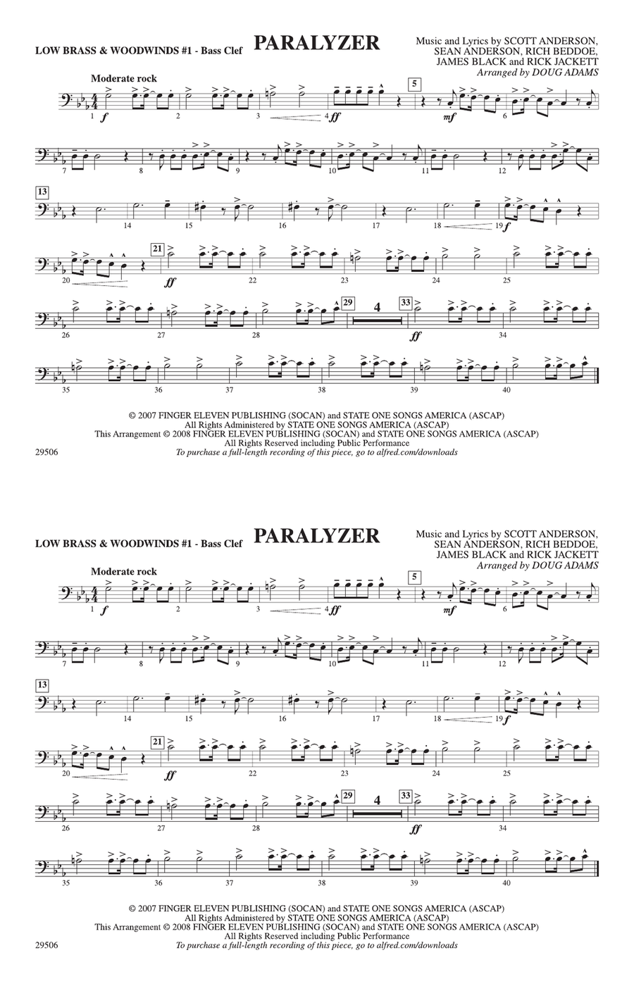 Paralyzer: Low Brass & Woodwinds #1 - Bass Clef