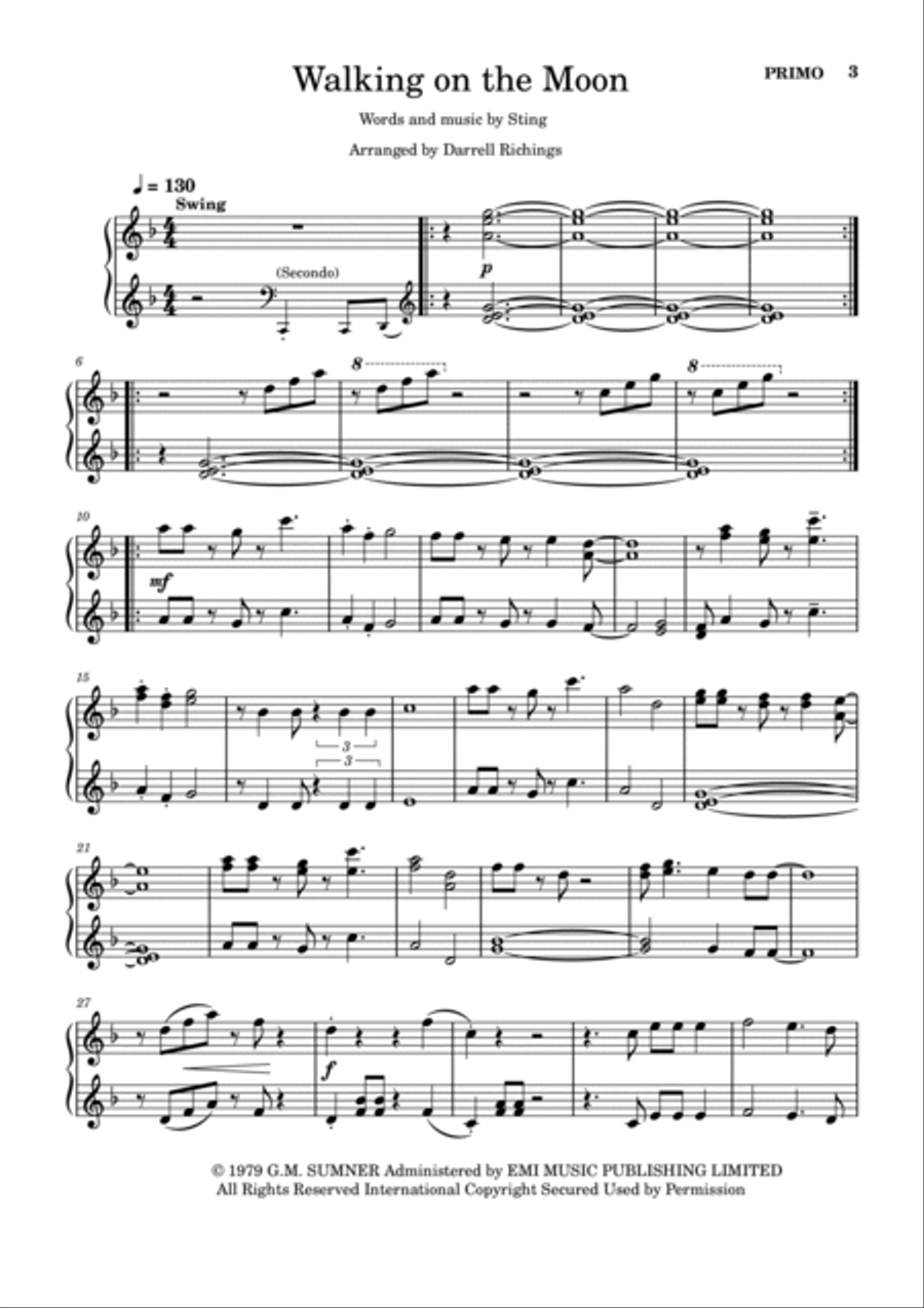 Walking On The Moon 1 Piano, 4-Hands scores gallery preview page 3
