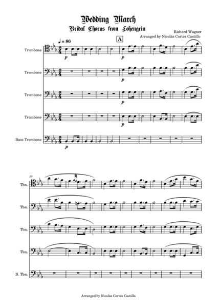 Richard Wagner - Bridal Chorus (Wedding March) for Trombone Quintet image number null