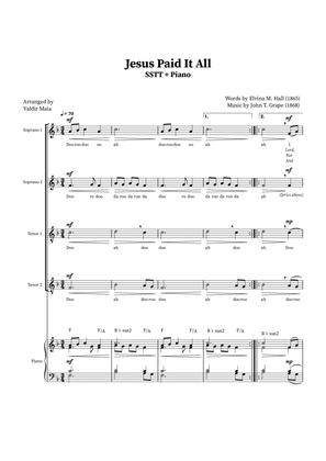 Jesus Paid It All - SSTT Quartet or Choir (Piano Accompaniment + Chords)