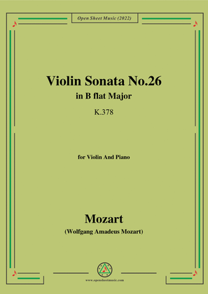 Book cover for Mozart-Violin Sonata No.26,in B flat Major,K.378,for Violin&Piano