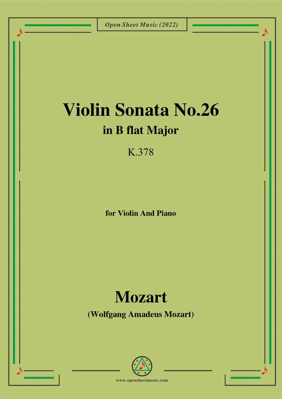 Mozart-Violin Sonata No.26,in B flat Major,K.378,for Violin&Piano