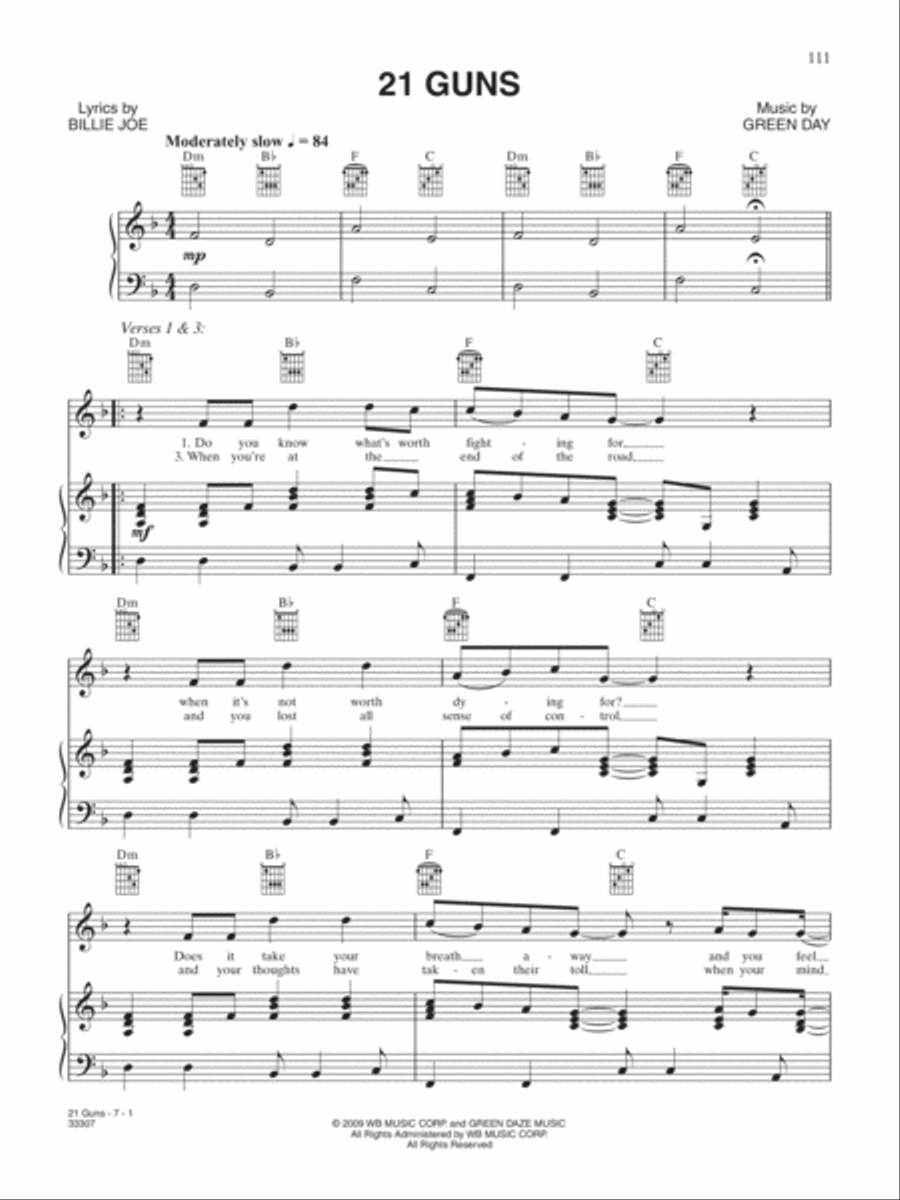 21 Guns Piano, Vocal, Guitar scores gallery preview page 1