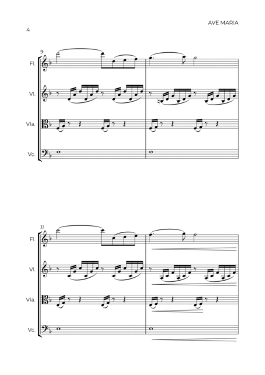 AVE MARIA - GONOUD – FLUTE, VIOLIN, VIOLA & CELLO Small Ensemble scores gallery preview page 4