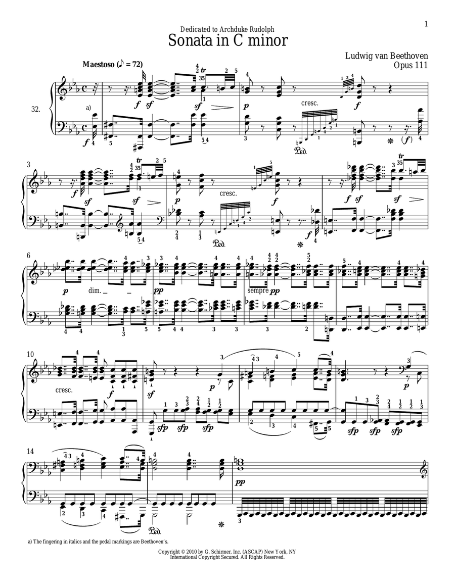 Piano Sonata No. 32 In C minor, Op. 111 Piano Solo scores gallery preview page 1