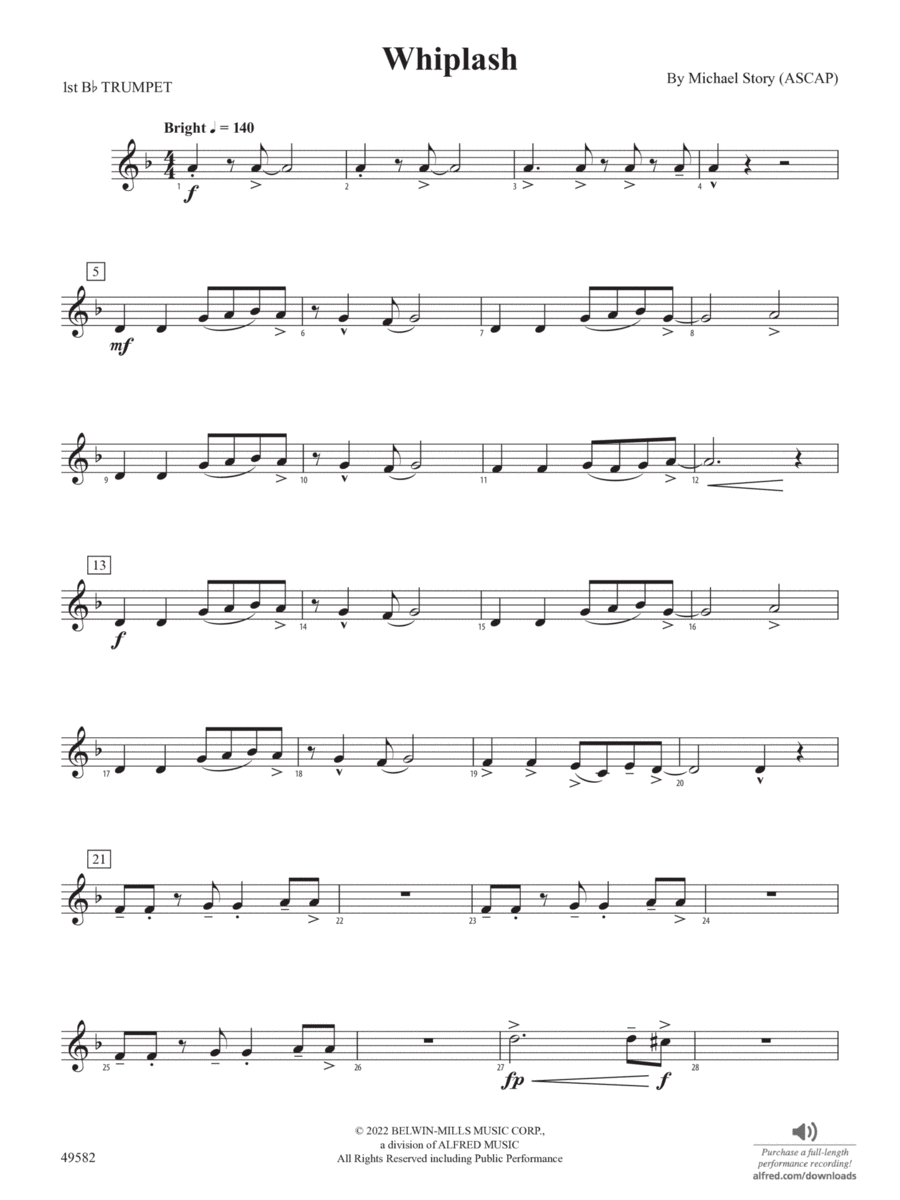 Whiplash: 1st B-flat Trumpet Concert Band scores gallery preview page 1