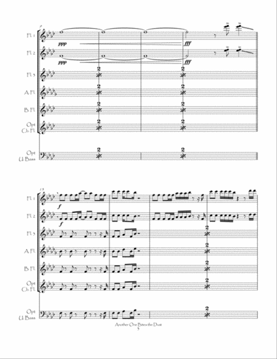 Another One Bites The Dust Flute Choir scores gallery preview page 5