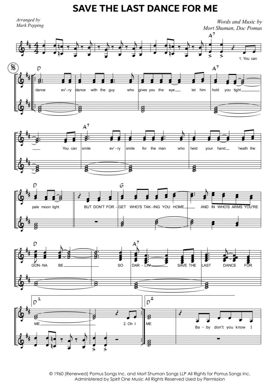 Save The Last Dance For Me Piano, Vocal, Guitar scores gallery preview page 1