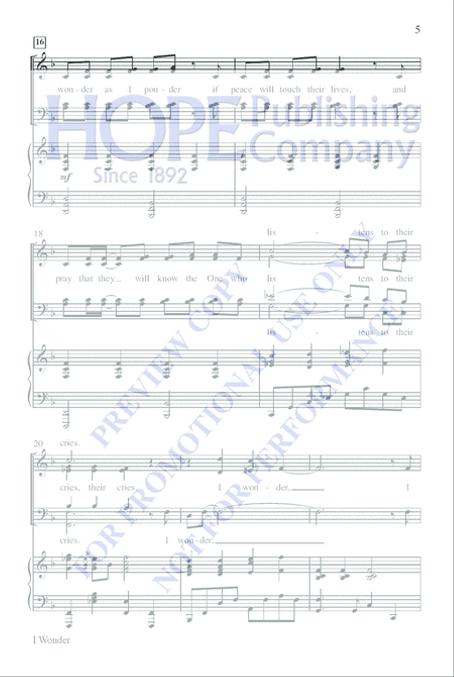 I Wonder Unison Choir scores gallery preview page 5