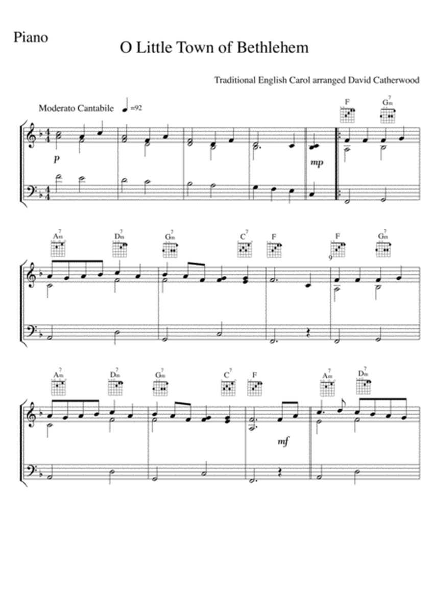 O Little Town of Bethlehem Piano solo (with guitar chords added) arranged David Catherwood image number null