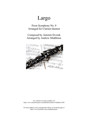 Book cover for "Largo" from Symphony No. 9 arranged for Clarinet Quintet