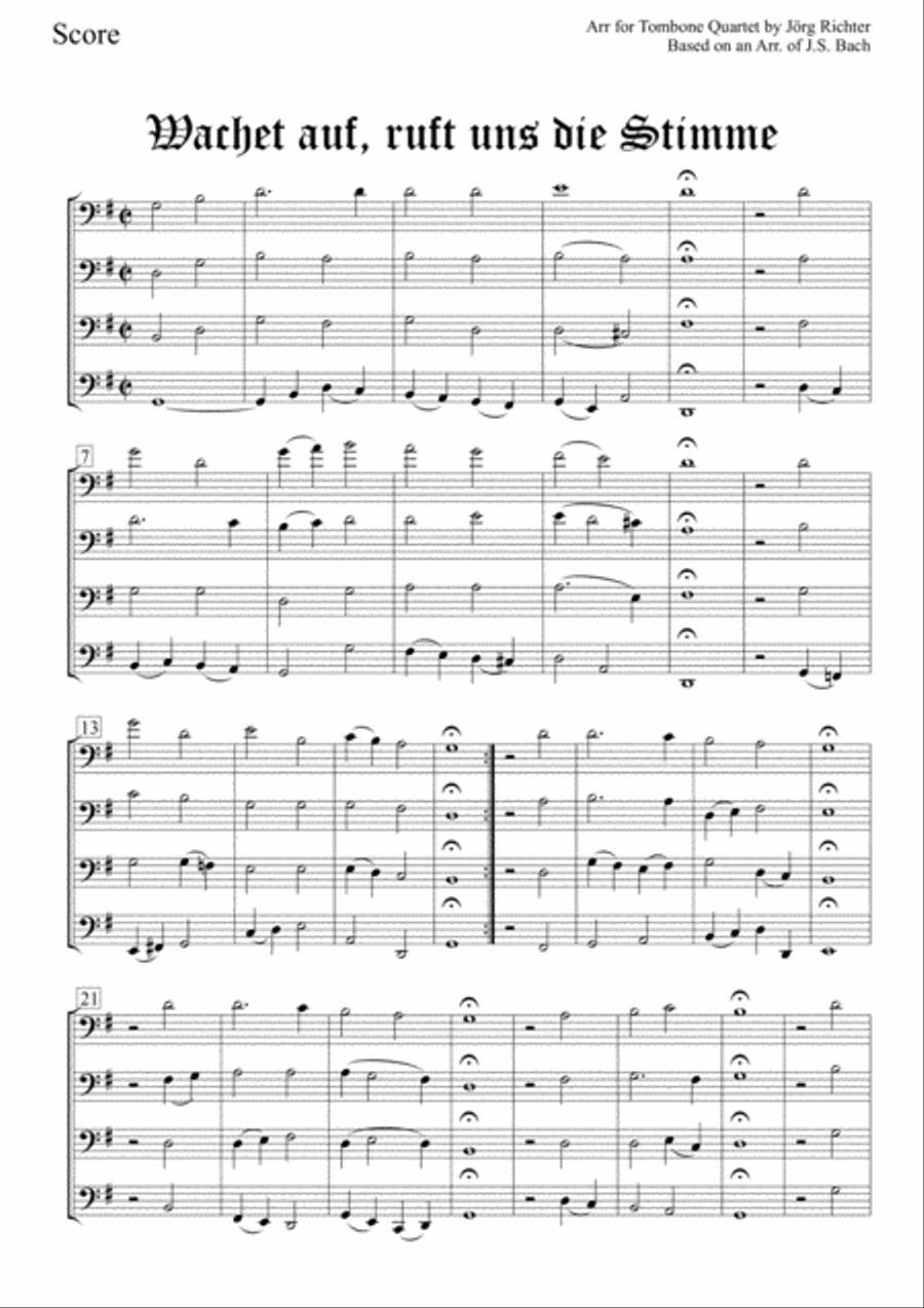 Wachet auf, ruft uns die Stimme (Awake, the voice is calling us) for Trombone Quartet Brass Quartet scores gallery preview page 2