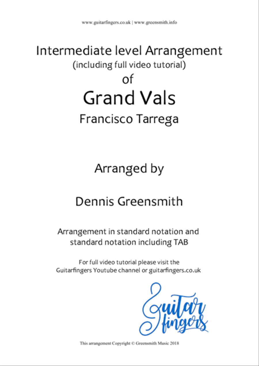 Grand Vals Franciso Tarrega for easy intermediate guitar Classical Guitar scores gallery preview page 1