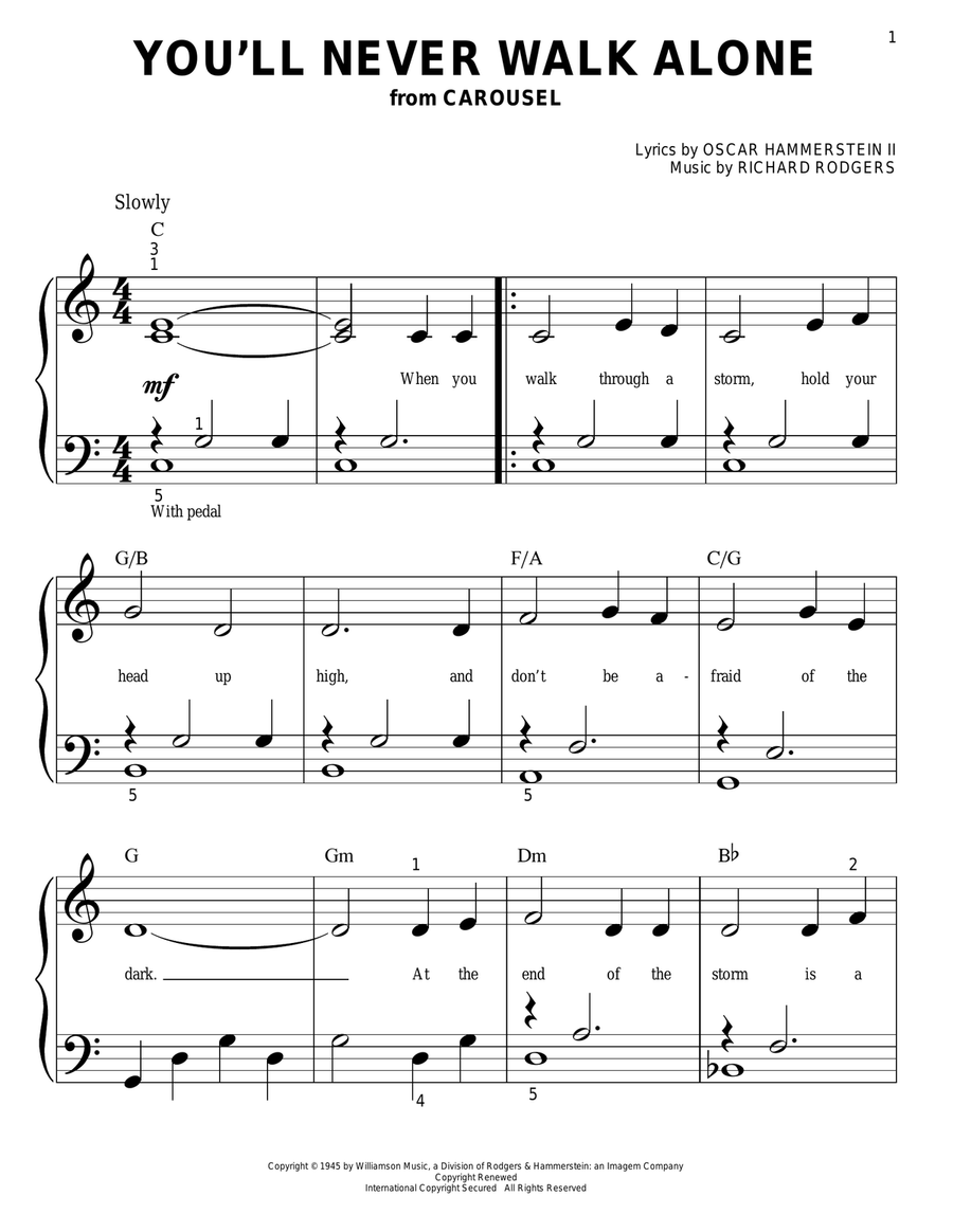 You'll Never Walk Alone (from Carousel) Easy Piano scores gallery preview page 1
