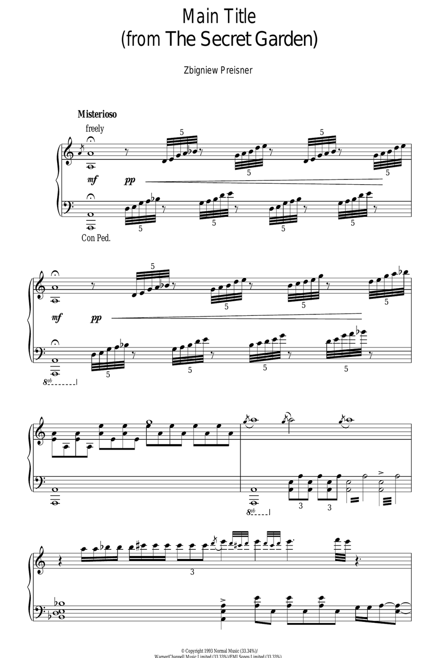 Main Title (from The Secret Garden) Piano Solo scores gallery preview page 1