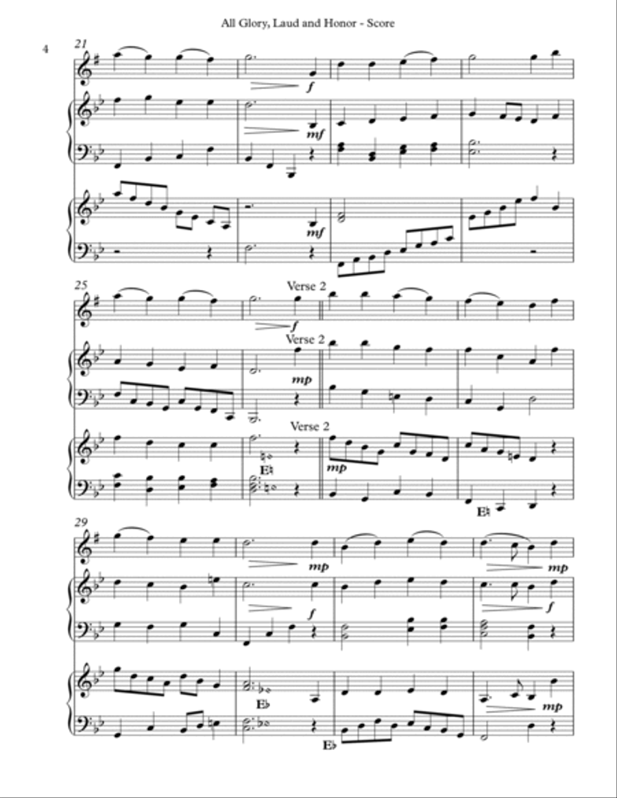 All Glory, Laud and Honor Trio for Eb Alto Saxophone, Harp and Piano Alto Saxophone scores gallery preview page 4