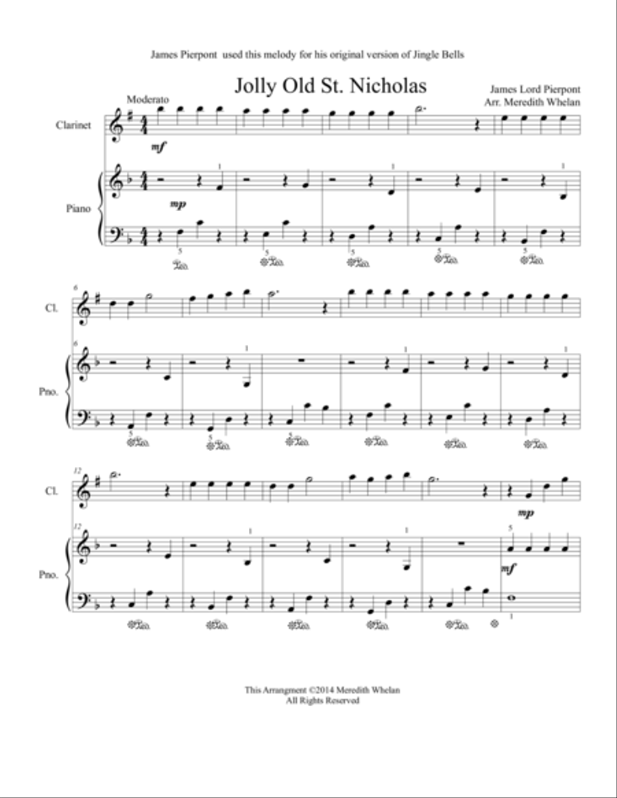 Christmas Duets for Clarinet & Piano: Jolly Old St. Nicholas Woodwind Duet scores gallery preview page 1