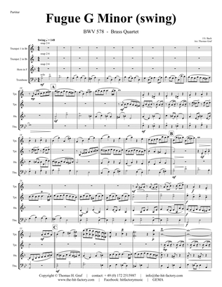 Book cover for Fugue G Minor - (the 'little') - BWV 578 - Swing - Brass Quartet