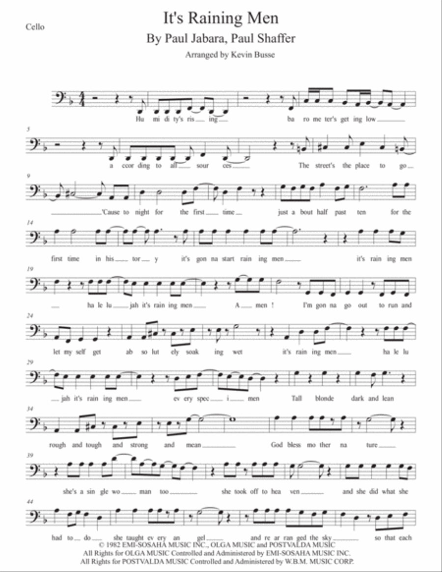 It's Raining Men Cello Solo scores gallery preview page 1