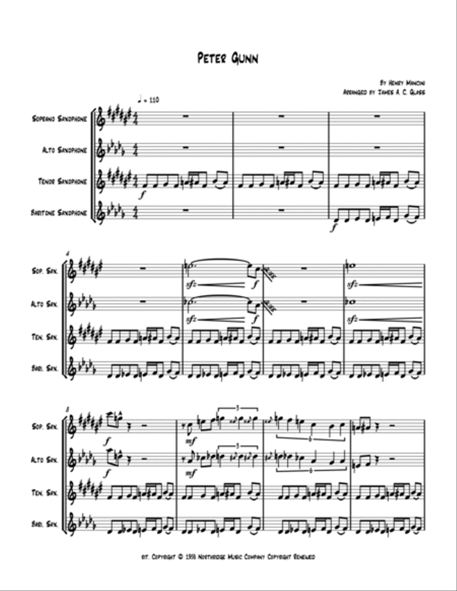 Peter Gunn Peter Gunn Saxophone Quartet scores gallery preview page 3