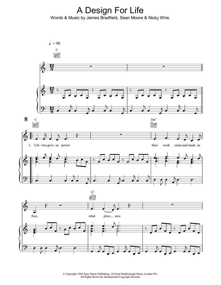 A Design For Life A Design For Life Piano, Vocal, Guitar scores gallery preview page 1