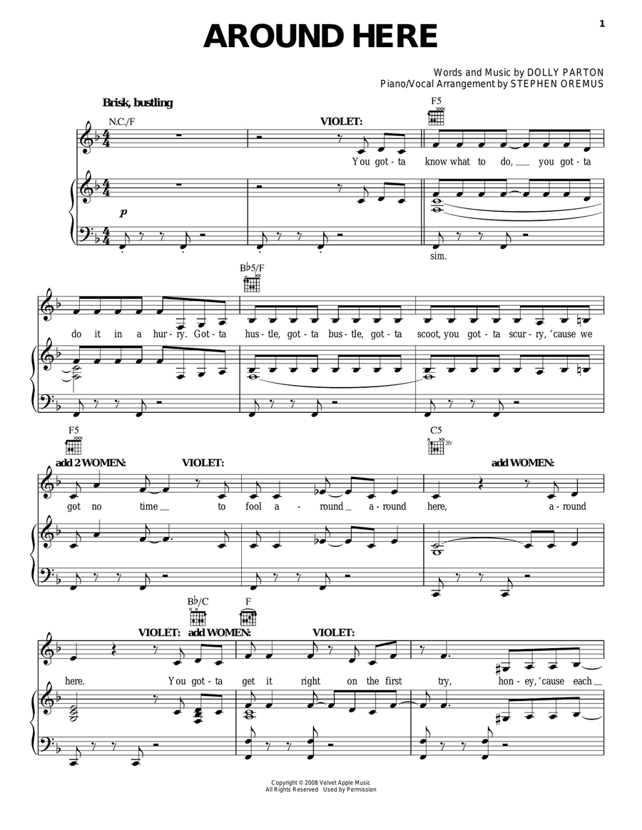 Around Here (from 9 to 5: The Musical) Piano, Vocal, Guitar scores gallery preview page 1