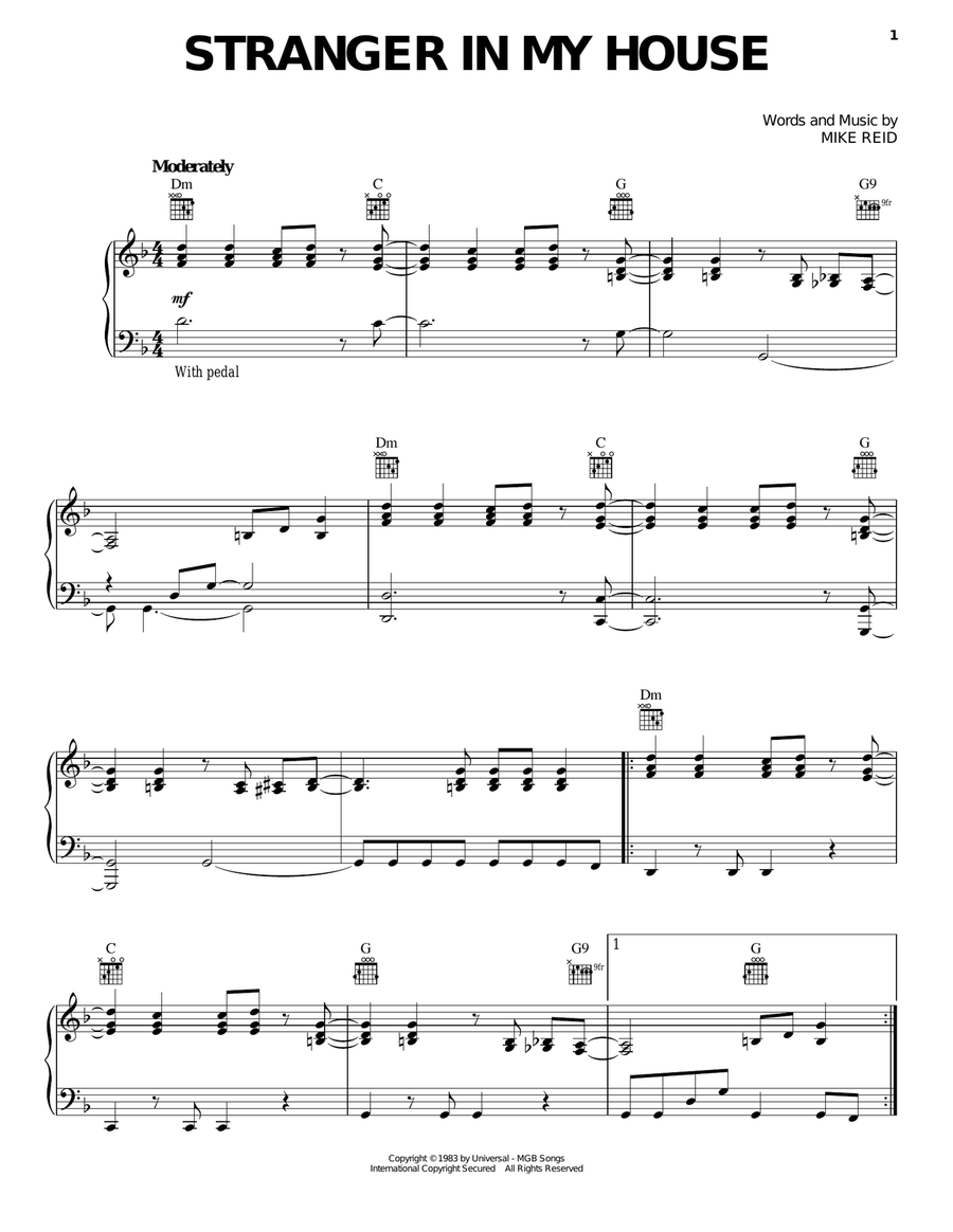 Stranger In My House Piano, Vocal, Guitar scores gallery preview page 1