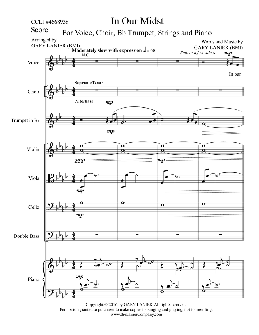Gary Lanier: IN OUR MIDST (Worship - For Voice, Choir, Bb Trumpet, String Orchestra and Piano with P Choir scores gallery preview page 2