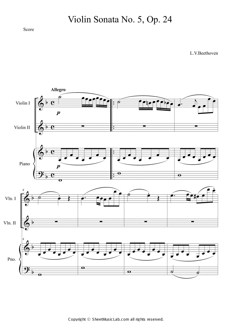 Beethoven: Violin Sonata No.5 Mov.1 Violin Solo scores gallery preview page 1