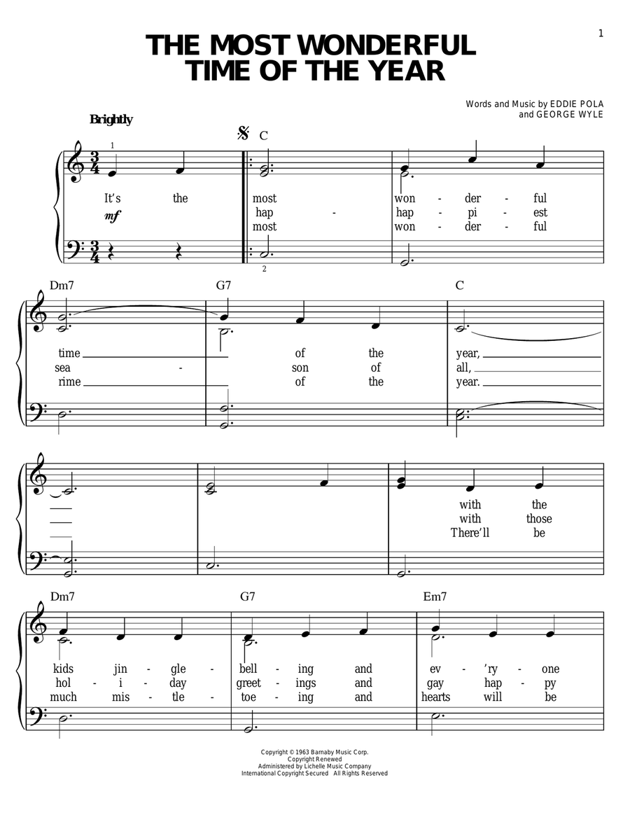 The Most Wonderful Time Of The Year Easy Piano scores gallery preview page 1