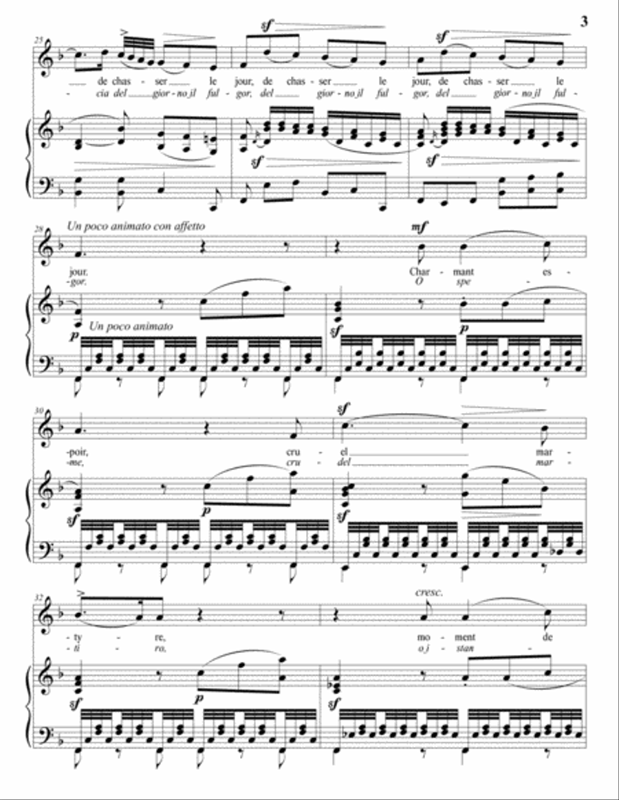 PICCINNI: O notte, O Dea del mistero (O nuit Déesse du mystère, transposed to D minor) Voice scores gallery preview page 4