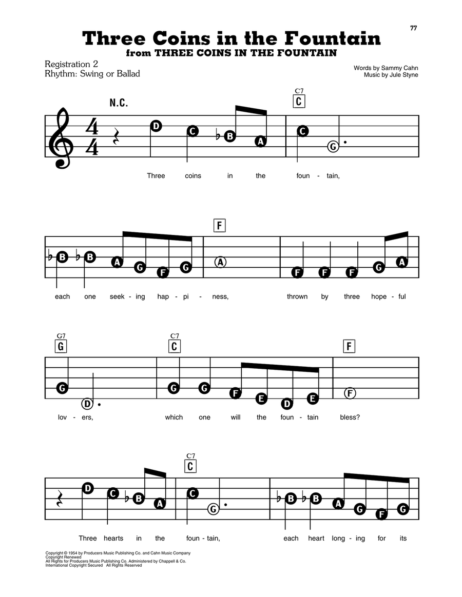 Three Coins In The Fountain Electronic Keyboard scores gallery preview page 1