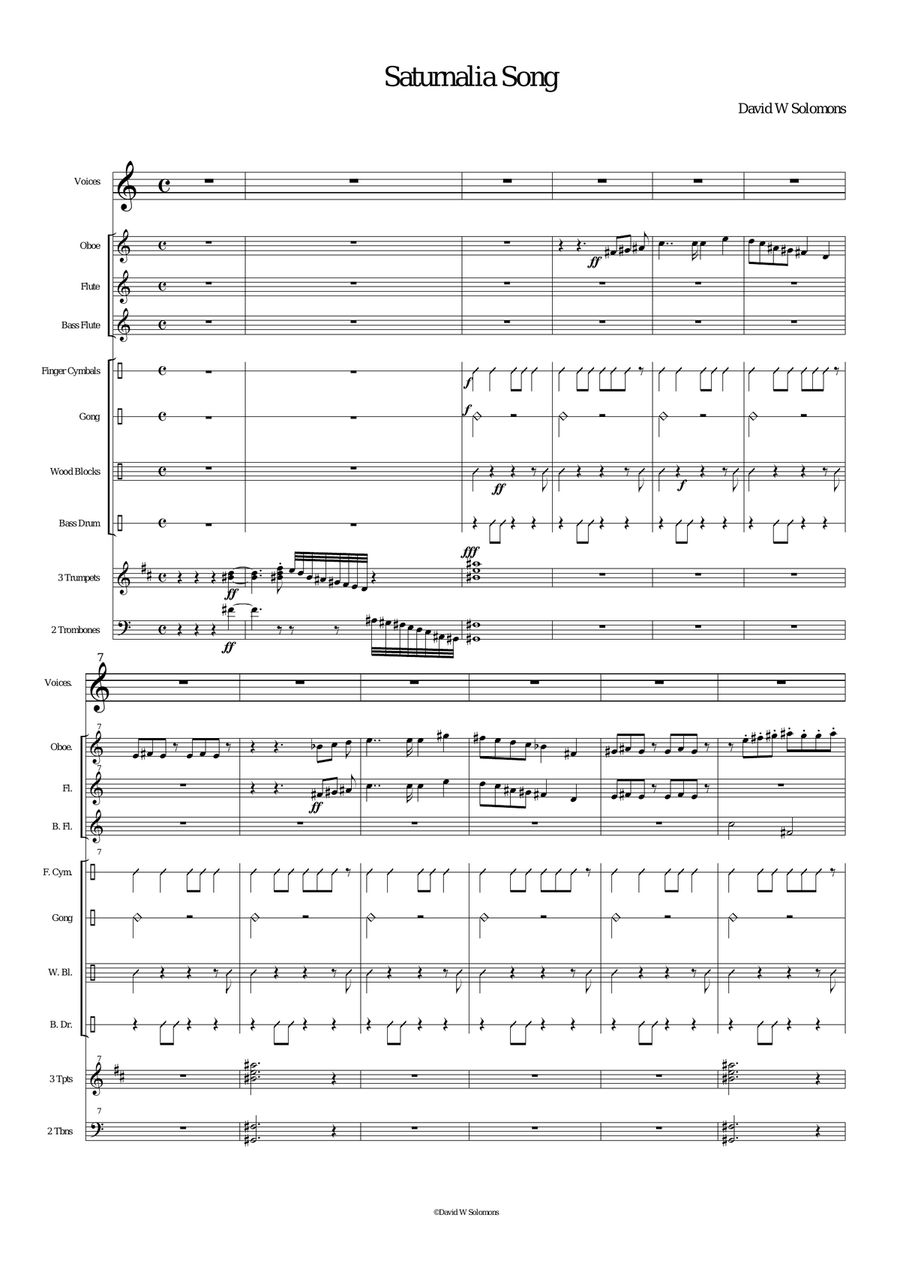 Saturnalia Song for voices, wind, brass and percussion Choir scores gallery preview page 1