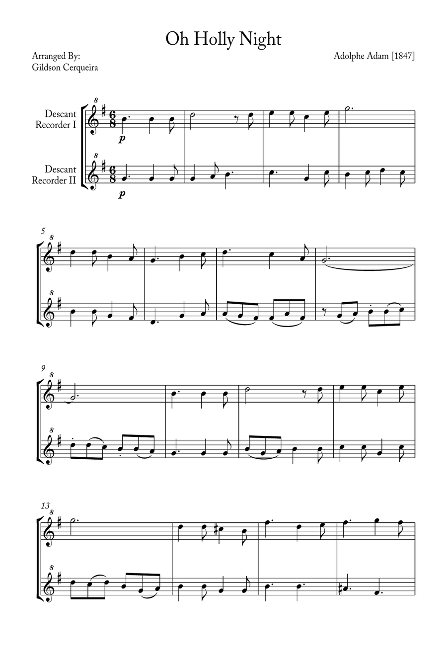 Oh Holy night Woodwind Duet scores gallery preview page 1
