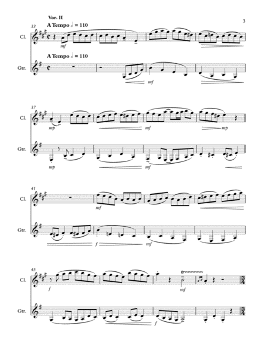 Spring Blossom (A Theme & Variations for Clarinet and Guitar) by Nick Roels Clarinet scores gallery preview page 3