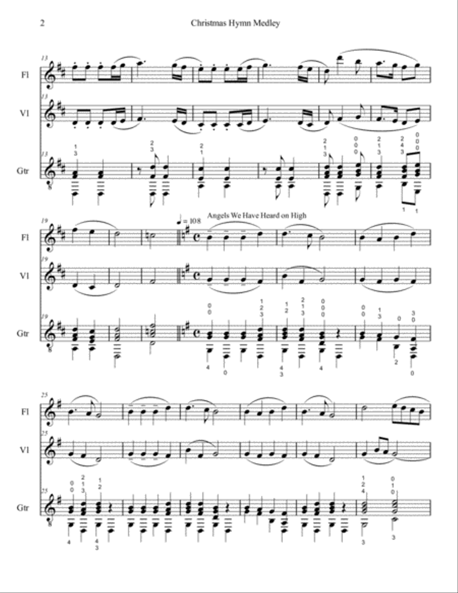 Christmas Hymn Medley for Flute, Violin and Guitar Small Ensemble scores gallery preview page 3